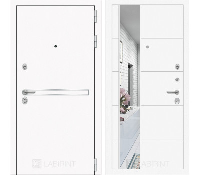 Входная дверь Line White 19 зеркало (Шагрень белая / Белый софт)