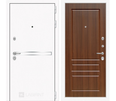 Входная дверь Line White 3 (Шагрень белая / Орех бренди)