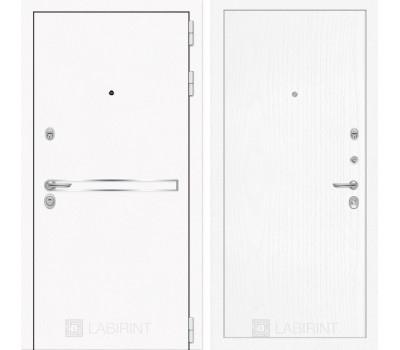 Входная дверь Line White 7 (Шагрень белая / Белое дерево)