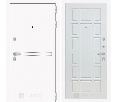 Входная дверь Line White 12 (Шагрень белая / Белое дерево)