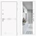 Входная дверь Line White с зеркалом Максимум (Шагрень белая / Белый софт)