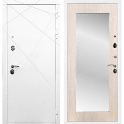 Входная дверь Лофт с зеркалом 2XL (Белый матовый / Беленый дуб)