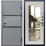 Входная дверь Престиж Ромб 3к с зеркалом Оптима (Грей софт / Лиственница беж)