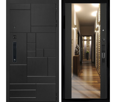 Входная дверь Квадро Блэк 3к с умным замком - Зеркало СБ-16 Черный кварц Входная дверь Квадро Блэк 3к с умным замком - Зеркало СБ-16 Черный кварц